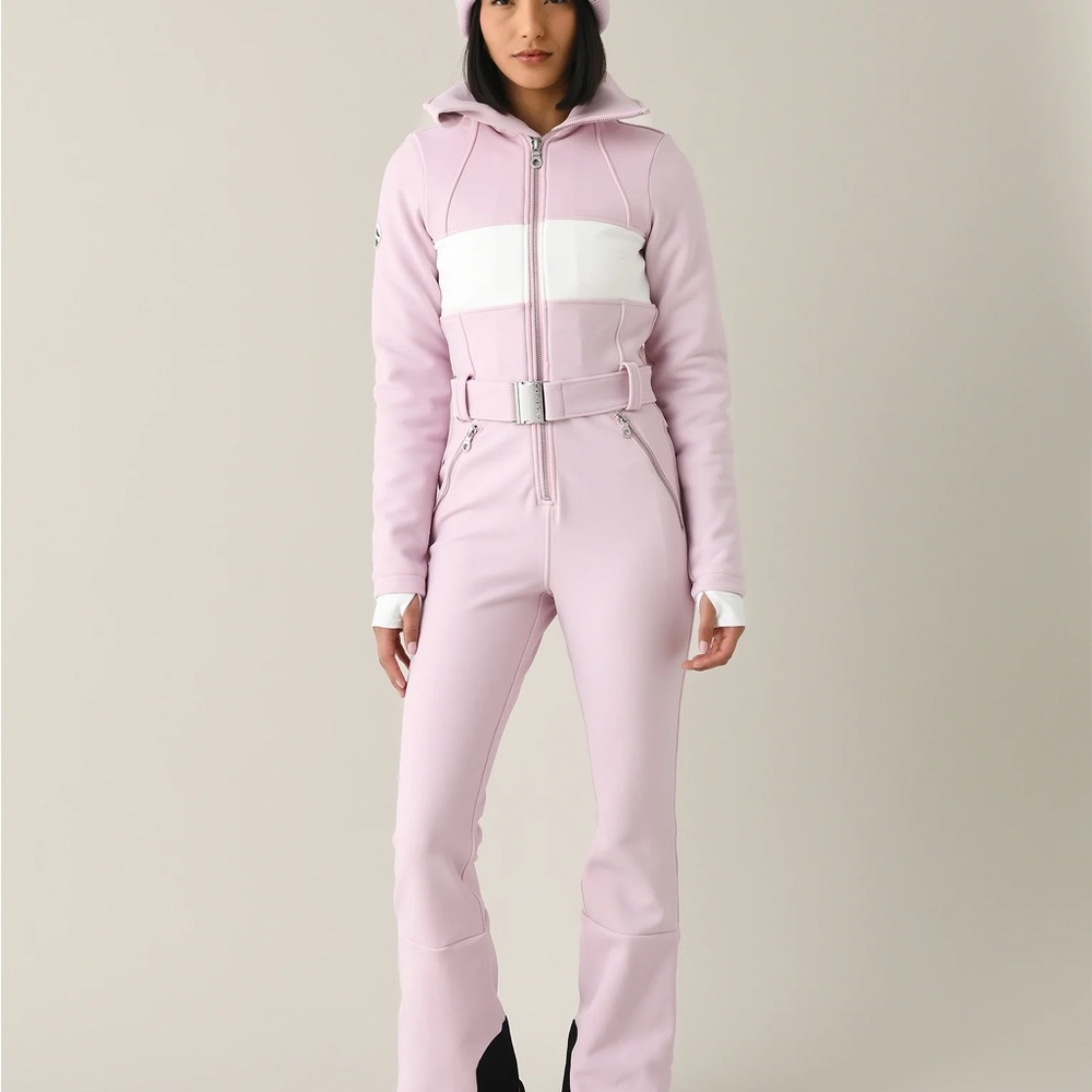 Cordova Fora paneled ski suit 
Elegant Light Pink Hooded Jumpsuit